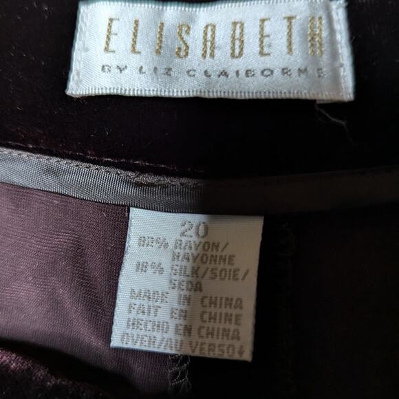 Vtg 1990s Elisabeth Brown Silk Blend Velvet Straight Leg High Rise Pants 20 - Picture 5 of 5